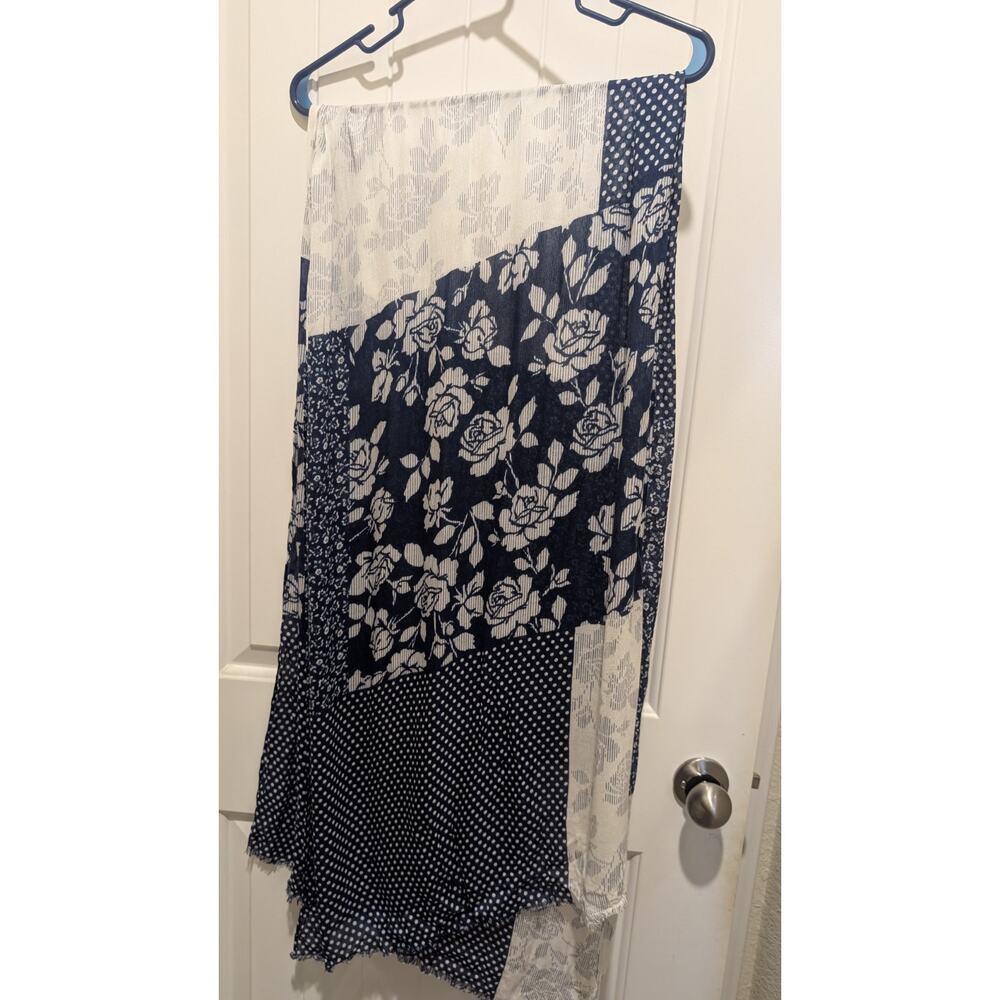 Kate Spade New York Viscose Scarf Navy White Floral Polka Dot Women's